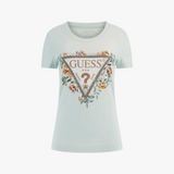 Guess Womens Short Sleeves Cn Triangle Flowers T-Shirt In White