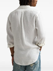 Polo Plain Linen Shirt For Men In White