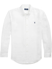Polo Plain Linen Shirt For Men In White