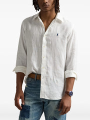 Polo Plain Linen Shirt For Men In White