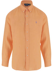 Polo Plain Linen Shirts For Men In Orange
