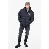 Calvin Klein Mens Nylon Monogram Puffer Jacket In Black