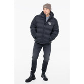 Calvin Klein Mens Nylon Monogram Puffer Jacket In Black