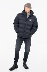 Calvin Klein Mens Nylon Monogram Puffer Jacket In Black