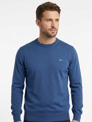 Harmont & Blain Mens Basic Neck Contrast Inside Sweater In Blue