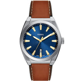 Fossil Everett Blue Dial Three Hand Date Brown Leather Men'S Watch