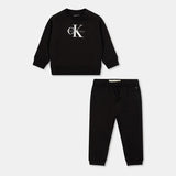 Calvin Klein Kids Unisex Monogram Sweatshirt And Trackpant Set In Black