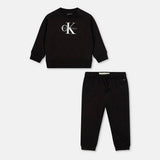Calvin Klein Kids Unisex Monogram Sweatshirt And Trackpant Set In Black