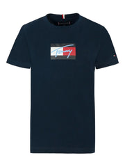 Tommy Hilfiger Boys Script Flag Print T-Shirt In Navy