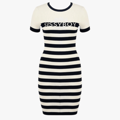 Sissy boy Ladies Stripe Knit Dress In Navy & White