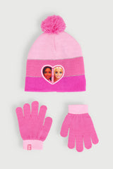 Girls 2Pc Beanie & Glove Set Barbie Pink