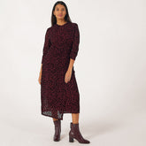 Izabel London Half Sleeve Mesh Animal Burn Dress In Maroon