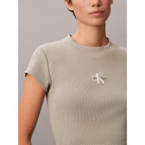 Calvin Klein Womens Monologo Baby Logo T-Shirt In Khaki