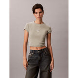 Calvin Klein Womens Monologo Baby Logo T-Shirt In Khaki