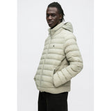 Calvin Klein Mens Long Sleeve Nylon Hooded Puffer Jacket In Fog