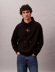 Calvin Klein Mens Premium Terry Monologo Hoodie In Black