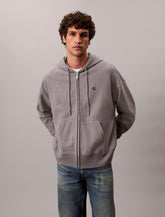 Calvin Klein Mens Premium Terry Monogram Hoodie In Grey