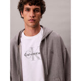 Calvin Klein Mens Premium Terry Monogram Hoodie In Grey