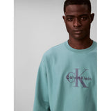 Calvin Klein Mens Premium Terry Monologo Sweatshirt In Teal