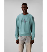 Calvin Klein Mens Premium Terry Monologo Sweatshirt In Teal