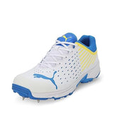 Puma Mens Spike Cricket Shoes In White/Blue/Yellow