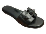 Green Cross Ladies Rock Stud Slip On Slippers In Black