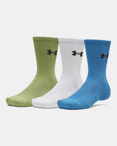 Under Armour Unisex Perfomance 3 Pack Cotton Socks In Blue & Green