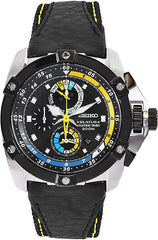 Seiko Gents Black Steel Leather Watch