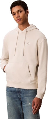 Calvin Klein Long Sleeve Terry Monogram Hoodie In Chalk