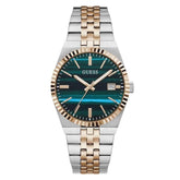 Guess Mens Vincent Two Tone Analogue Stainless Steel Watch In Silver/Gold/Green Dial