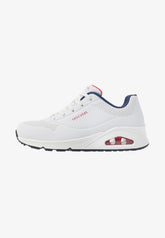 Skechers Womens Uno Stand On Air Shoes In White & Navy