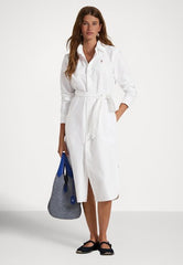 Polo Womens Sarah Belted Shirt Dress In White