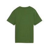 Puma Boys Essential Logo Lab Front Graphic T-Shirt In Earthy Green/Peach Glow/White