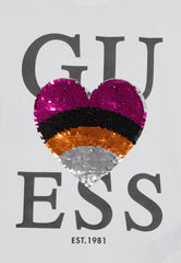 Guess Girls White High Low Short Sleeve Sequins T-Shirt
