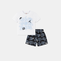 Jordan Boys Aop Movement Lines Short 2 Piece Set In Black And White
