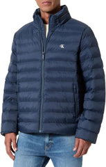 Calvin Klein Mens Nylon Hooded Puffer Jacket In Navy