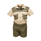 Boerboel Boys Shirt & Short Set in Olive & Stone