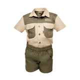 Boerboel Boys Shirt & Short Set in Olive & Stone
