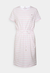 Tommy Hilfiger Womens Cool Stp C-Nk Short Sleeve Stripe Dress In White/Pink