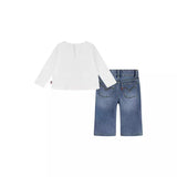 Levi's Girls 2 Piece Wide Denim Jeans And Long Sleeve T-shirt Set In White