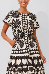 Izabel London Ladies Puff Sleeve Crew Neck Dress In Black & White