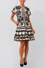 Izabel London Ladies Puff Sleeve Crew Neck Dress In Black & White