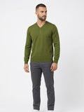 Harmont & Blaire Mens Basic V-Neck Contrast Inside Neck Sweater In Green