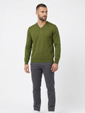 Harmont & Blaire Mens Basic V-Neck Contrast Inside Neck Sweater In Green