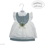 Mother's Choice Girls Cotton Half Sleves Linen Dress Summer Dip In White/Blue