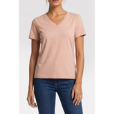 Calvin Klein Womens Short Sleeve Monogram V-neck T-Shirt In Peach