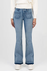 Sissy boy Womens Mid Waist Flare Leg Jeans In Medium Vintage