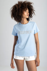Sissyboy Womens Pearl & Bling Regular Fit T-Shirt In Pale Blue