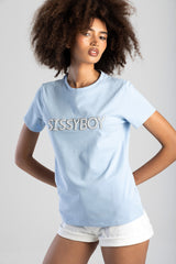 Sissyboy Womens Pearl & Bling Regular Fit T-Shirt In Pale Blue