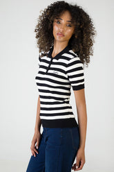 Sissy boy Womens Short Sleeve Striped Knit Polo Top